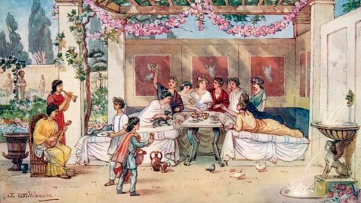 Click to enlarge Dinner in the garden during the Roman Empire