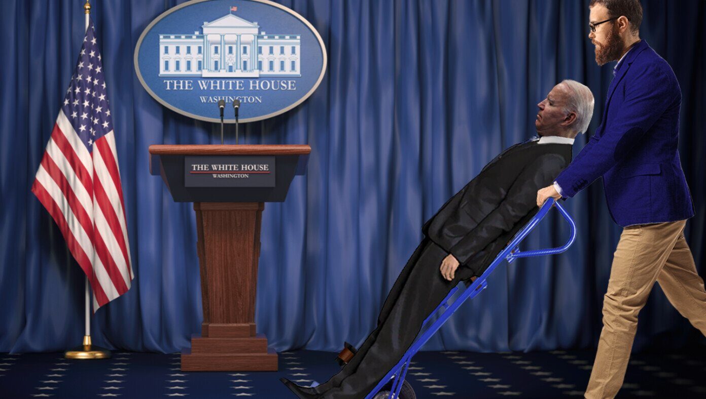 biden hand truck avoid falls satire