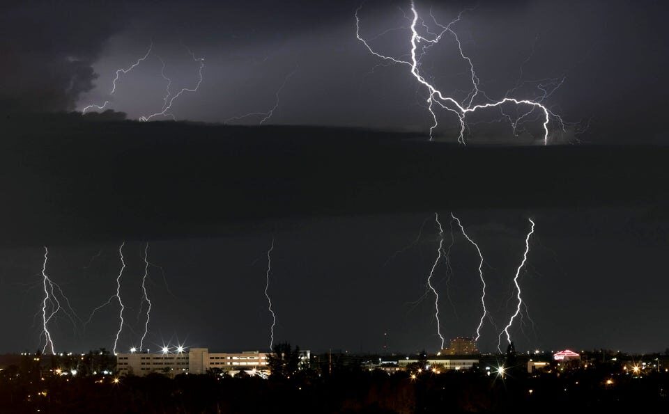 Lightning strikes in West Palm Beach, Florida, on March 20, 2018.