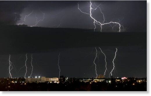 Lightning strikes in West Palm Beach, Florida, on March 20, 2018.