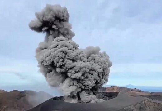Ebeko volcano in Russia releases powerful column of ash