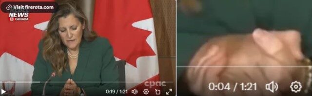 Click to enlarge Chrystia Freeland being asked if Canada will investigate Nazis