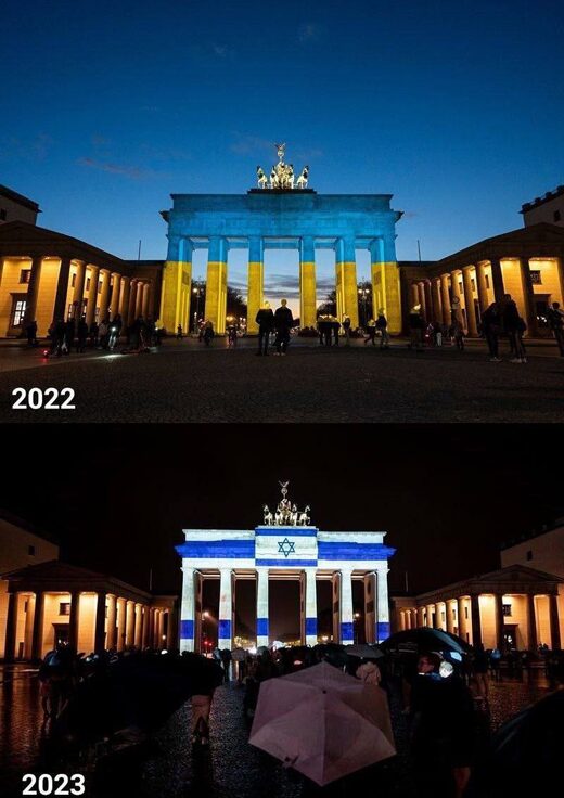 brandenberg gate israeli ukrainian flags