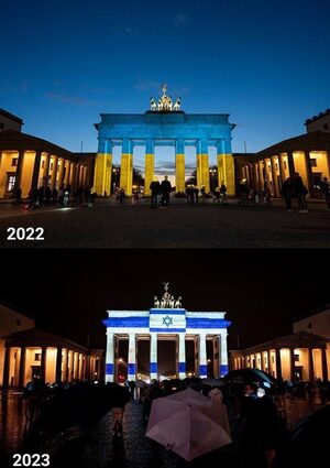 brandenberg gate israeli ukrainian flags