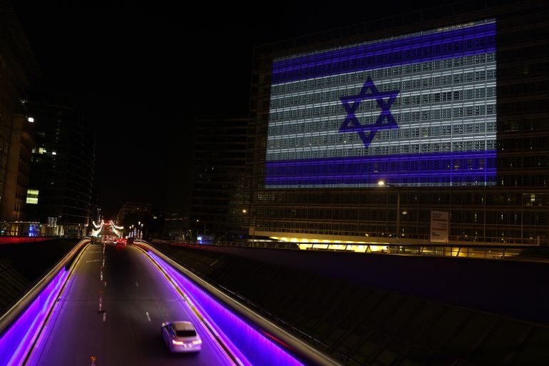 israel flag projection building