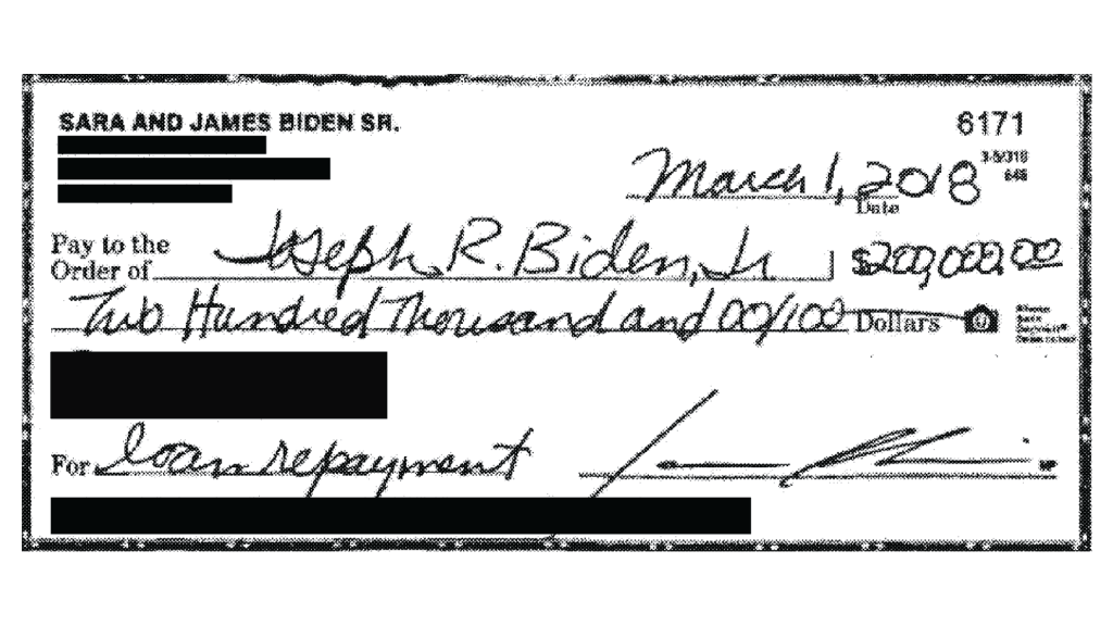 cheque joe biden corruption loan brother