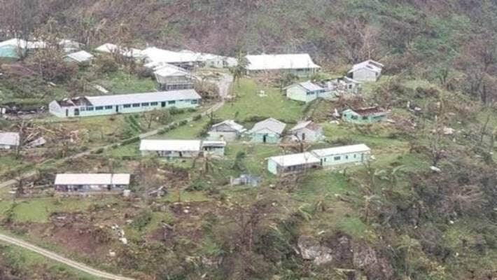 An aerial view of the damage caused by Cyclone Lola at Ranwadi School on Pentecost Island.