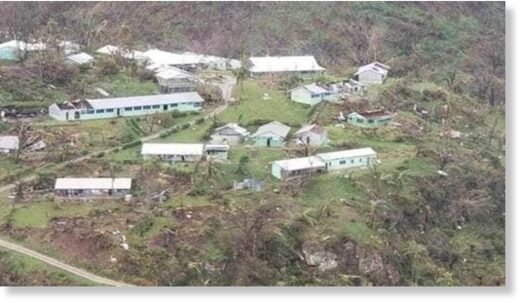 Click to enlarge An aerial view of the damage caused by Cyclone Lola at Ranwadi School on Pentecost Island.