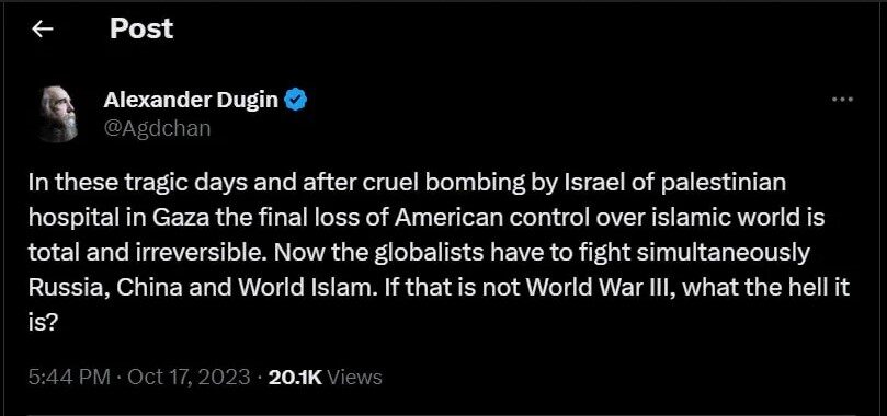 Click to enlarge alexander dugin twitter gaza