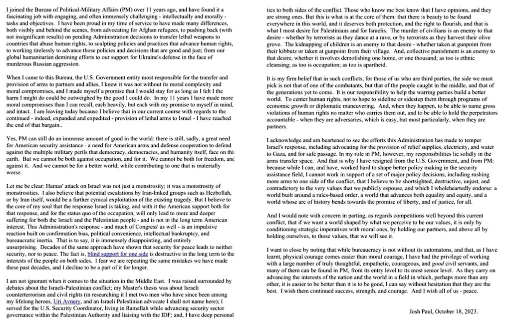 Click to enlarge john paul resignation arms to israel