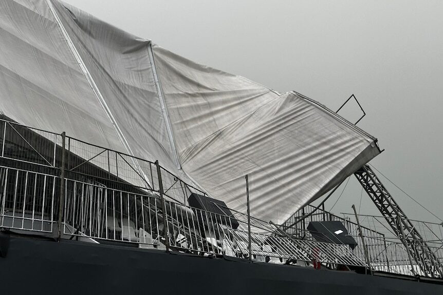 One of the grandstands appeared to have its roof collapsed at the Interlagos circuit.