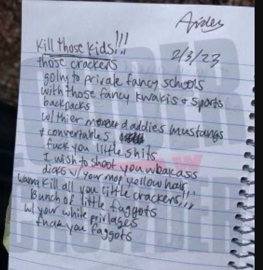Click to enlarge note from school shooter