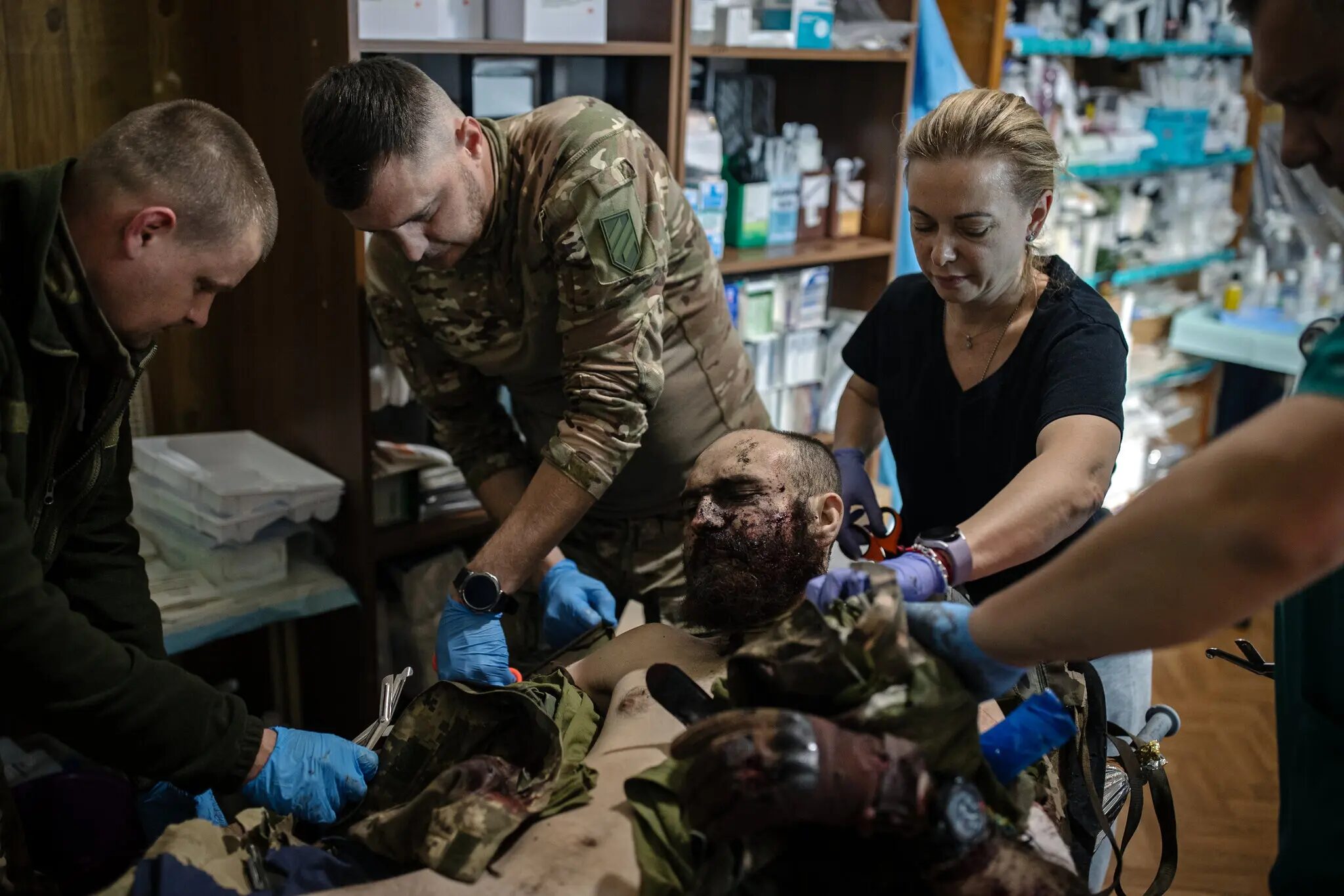 Click to enlarge An injured soldier from the Bakhmut