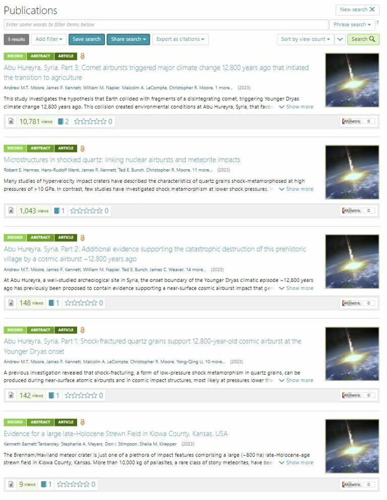 cosmic tusk new journal articles younger dryas impact