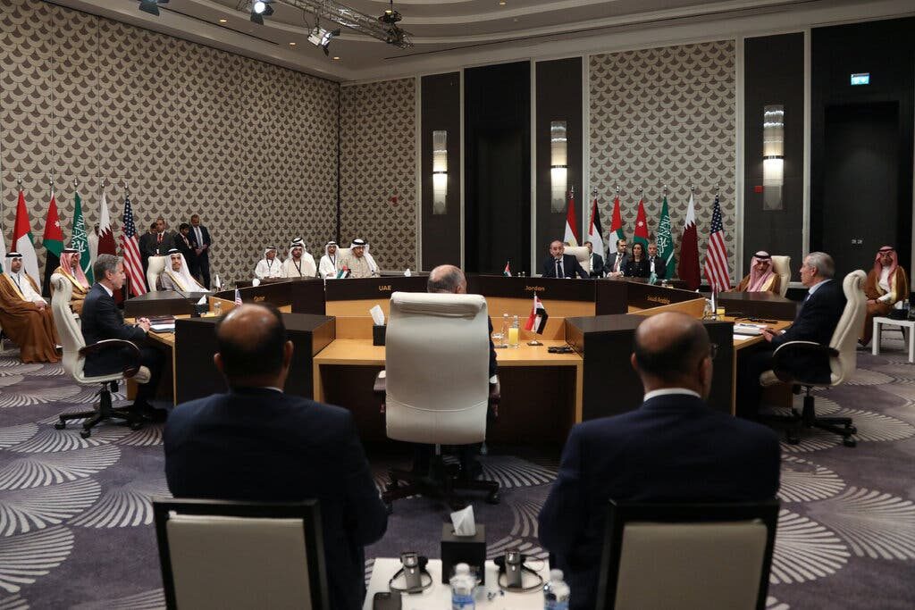 Click to enlarge A joint meeting of the US and five Arab foreign ministers