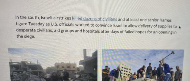 Click to enlarge Associated Press initial report on Gaza hospital bombing