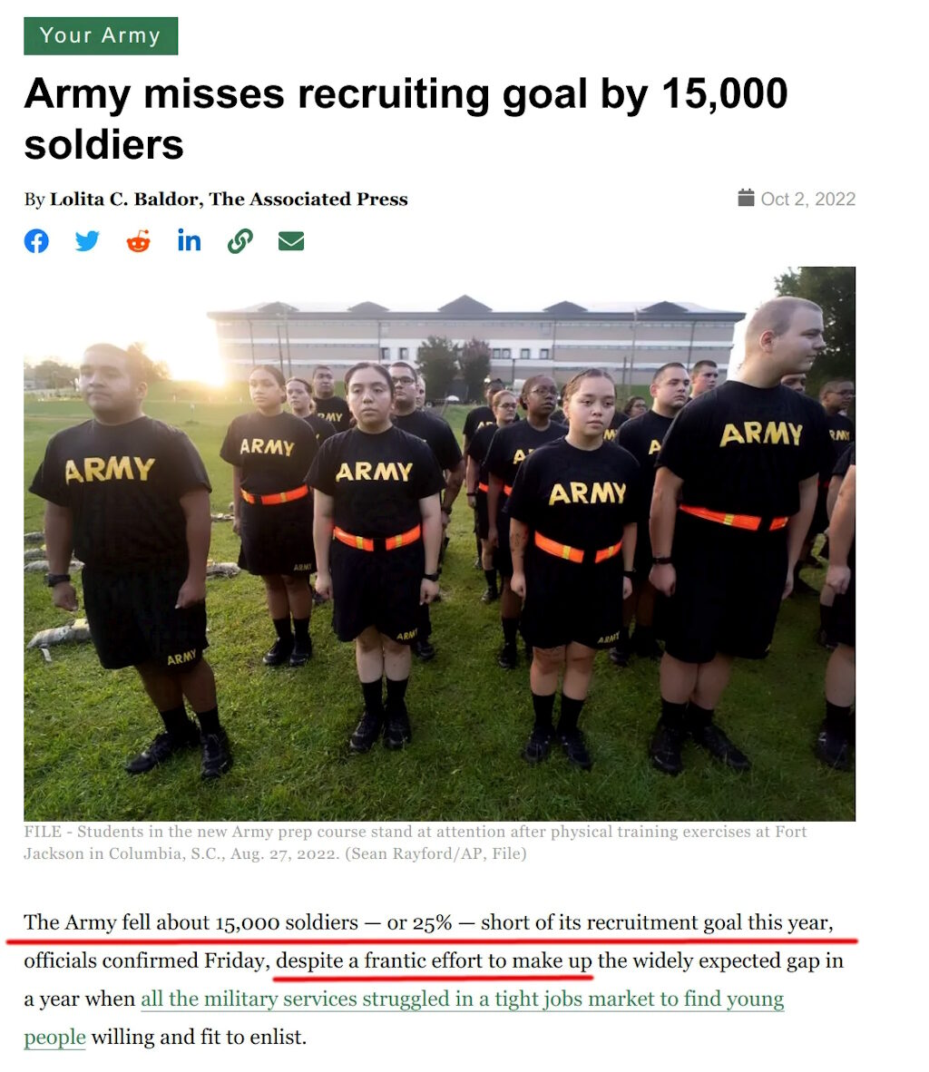 army misses recruiting goal covid vaccination