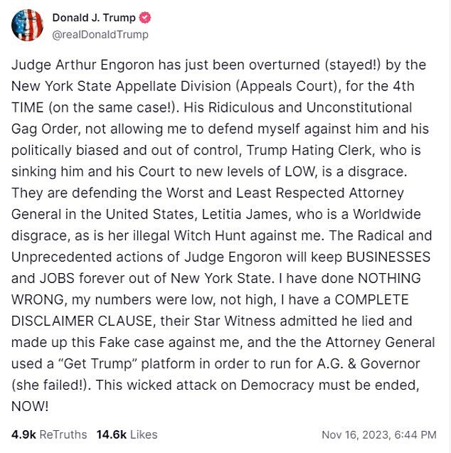 Click to enlarge trump on gag order nyc trial engoron