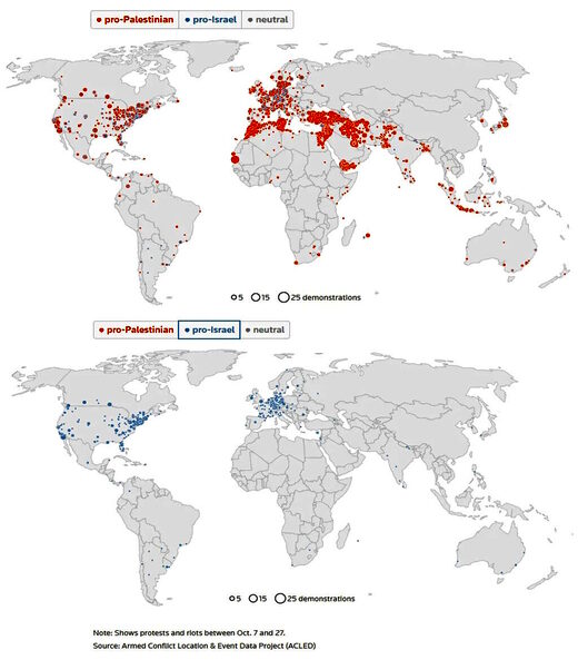 map protests gaza world