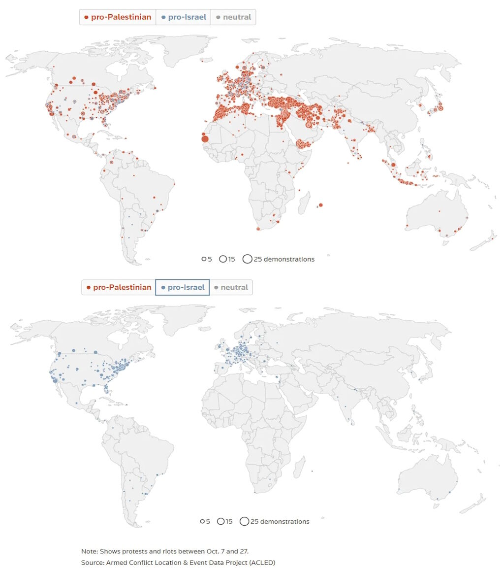 map protests gaza world