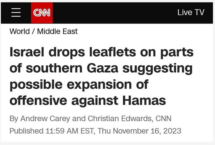 Click to enlarge israel evacuation leaflets war gaza 2023