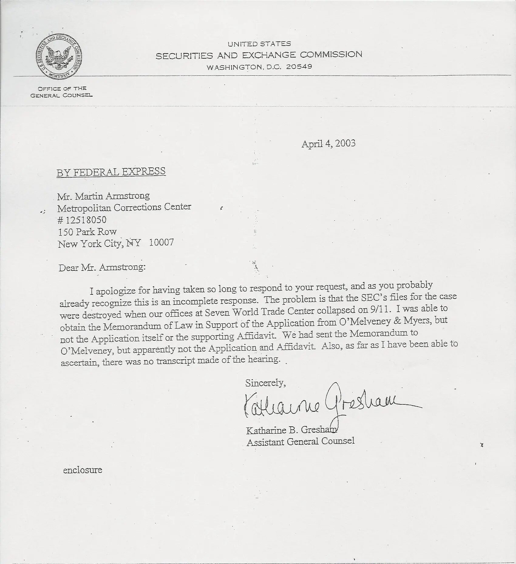 Letter from Securities