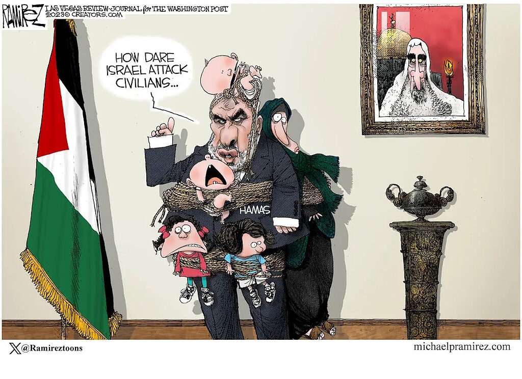 Click to enlarge ramirez cartoon free speech hamas human shields
