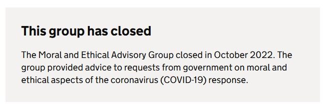 Click to enlarge Moral and Ethical Advisory Group closed britain