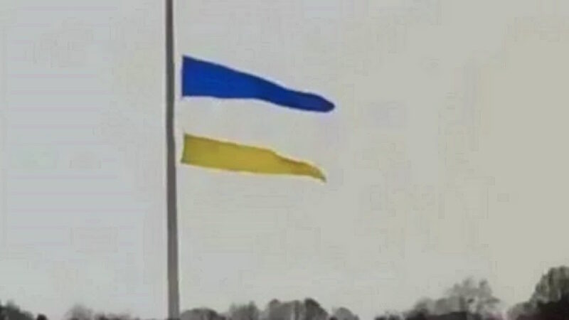 ukraine flag storm ripped destroyed