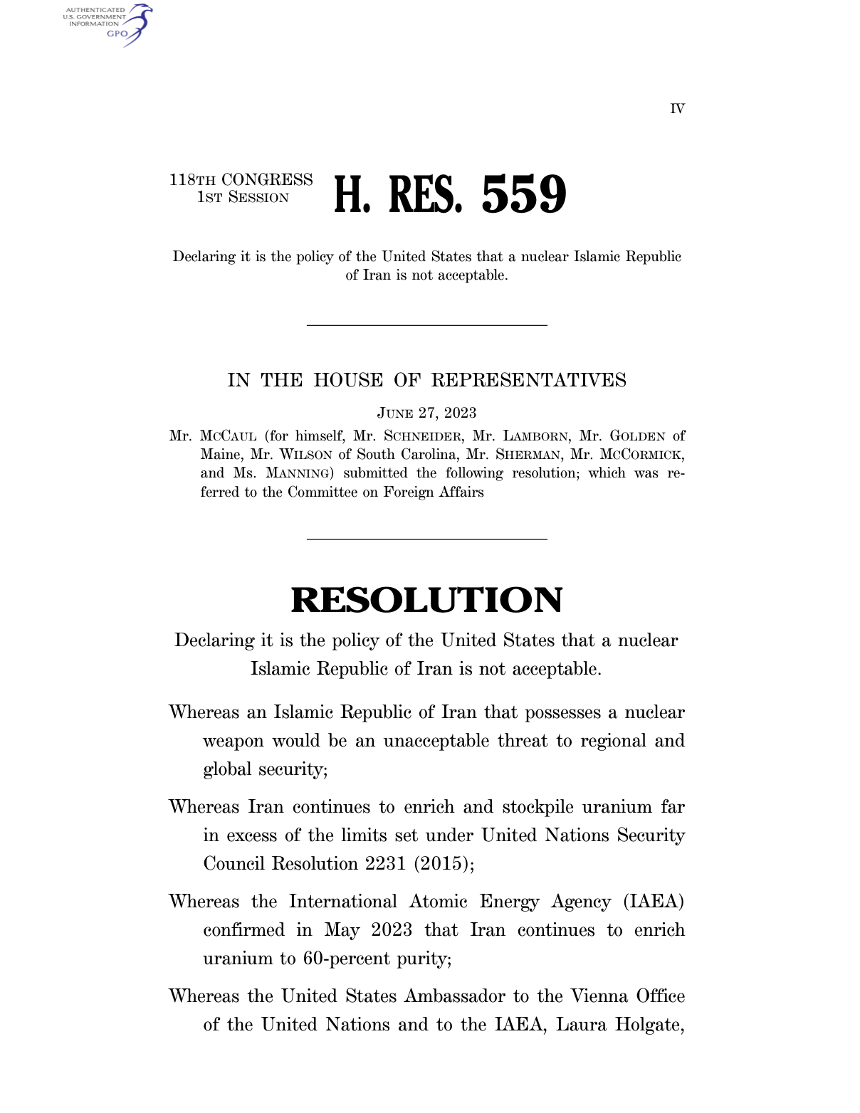 Click to enlarge H. RES 559