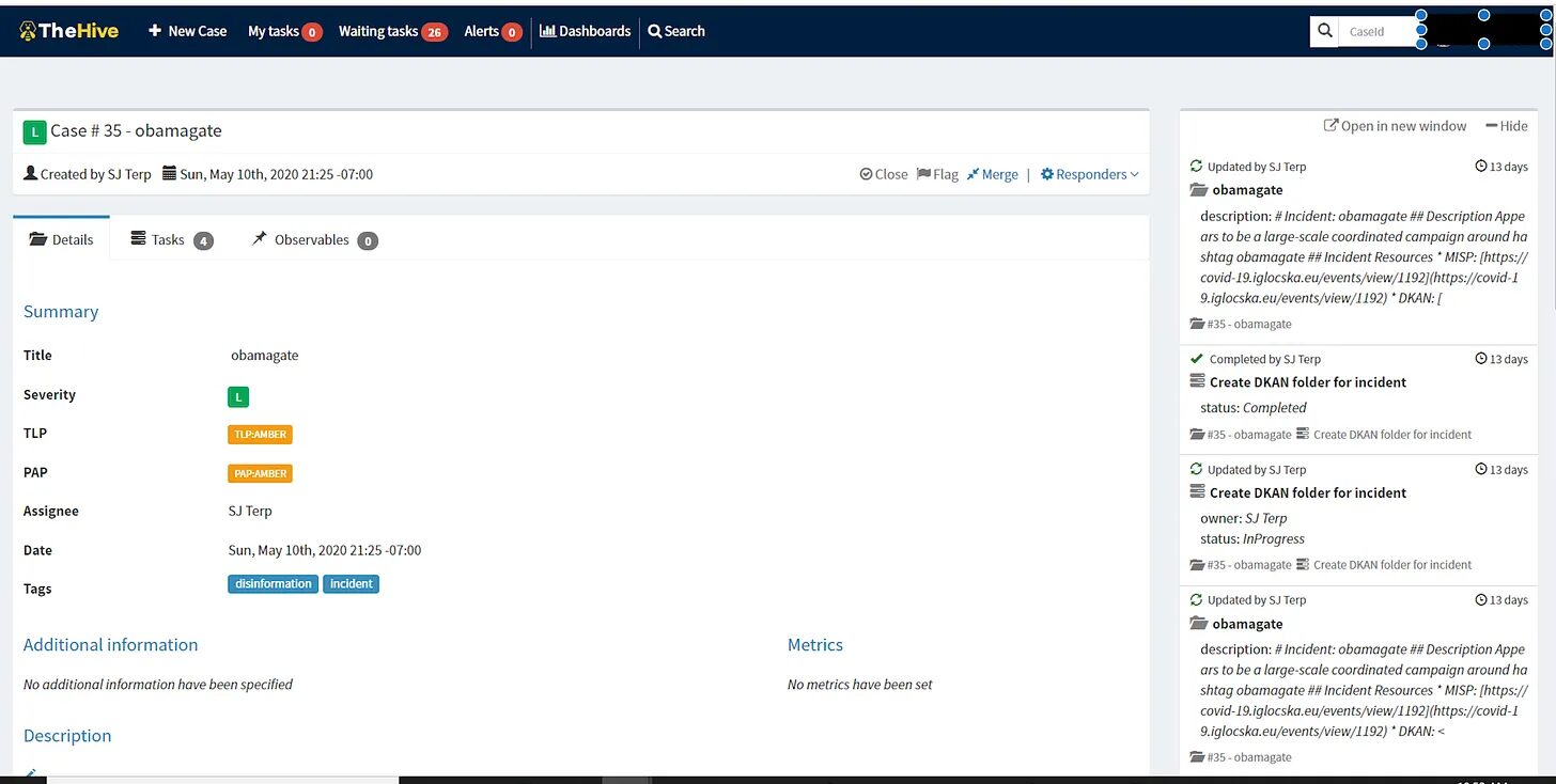 TheHive screenshot obamagate