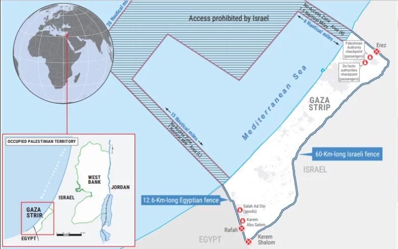 MAP OF ISRAELI BLOCKADE OF GAZA COAST LINE