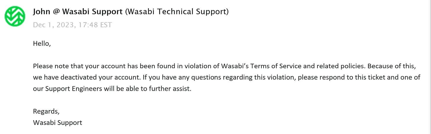 Click to enlarge wasabi technical support