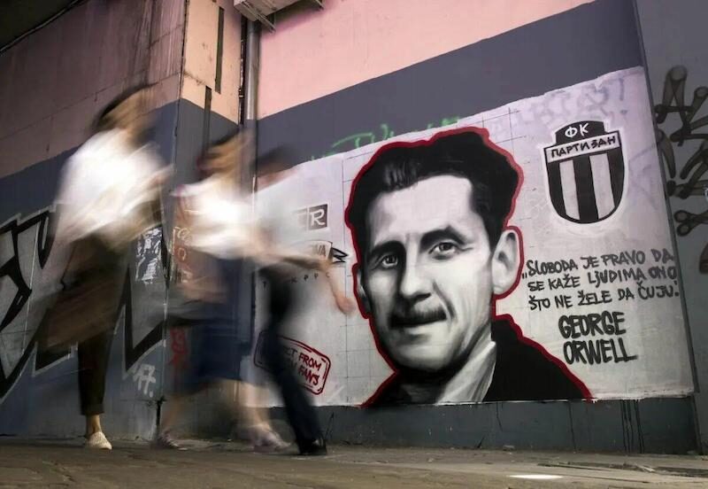 Click to enlarge mural depicting British novelist George Orwell