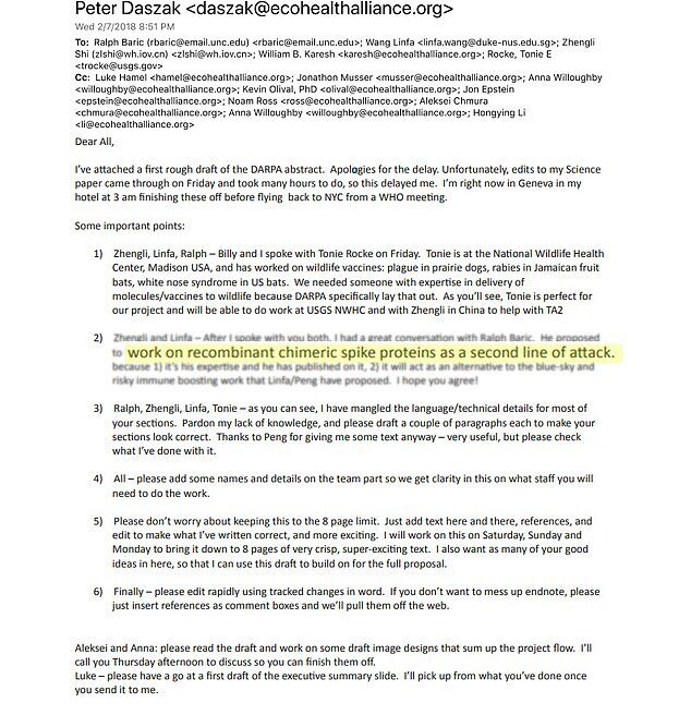 Click to enlarge daszak email gain of function covid