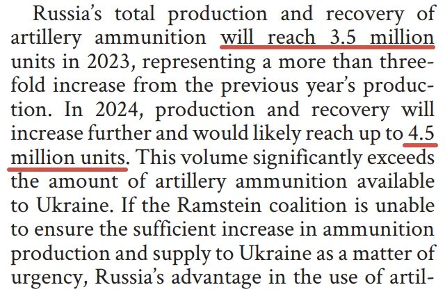 Click to enlarge Report excerpt - Russian artillery production