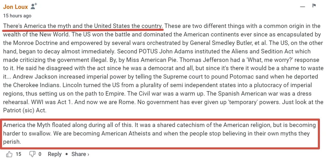 Click to enlarge Comment excerpt