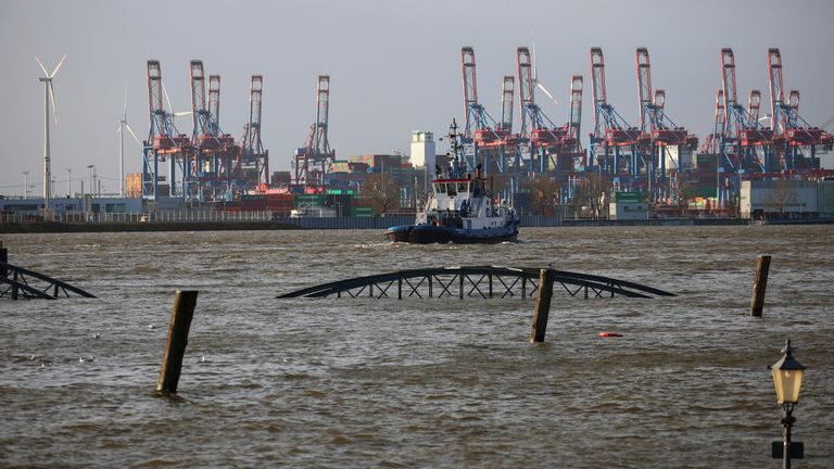 Click to enlarge A powerful storm swept across northern Europe, bringing down trees and prompting warnings of flooding.