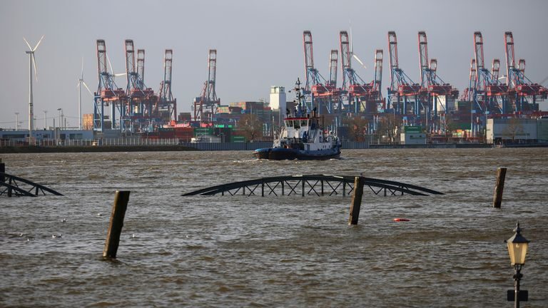 A powerful storm swept across northern Europe, bringing down trees and prompting warnings of flooding.