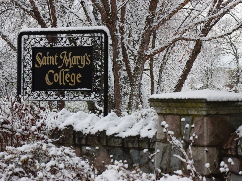 Click to enlarge A sign for St. Mary's College is pictured. 3 Students and Catholic