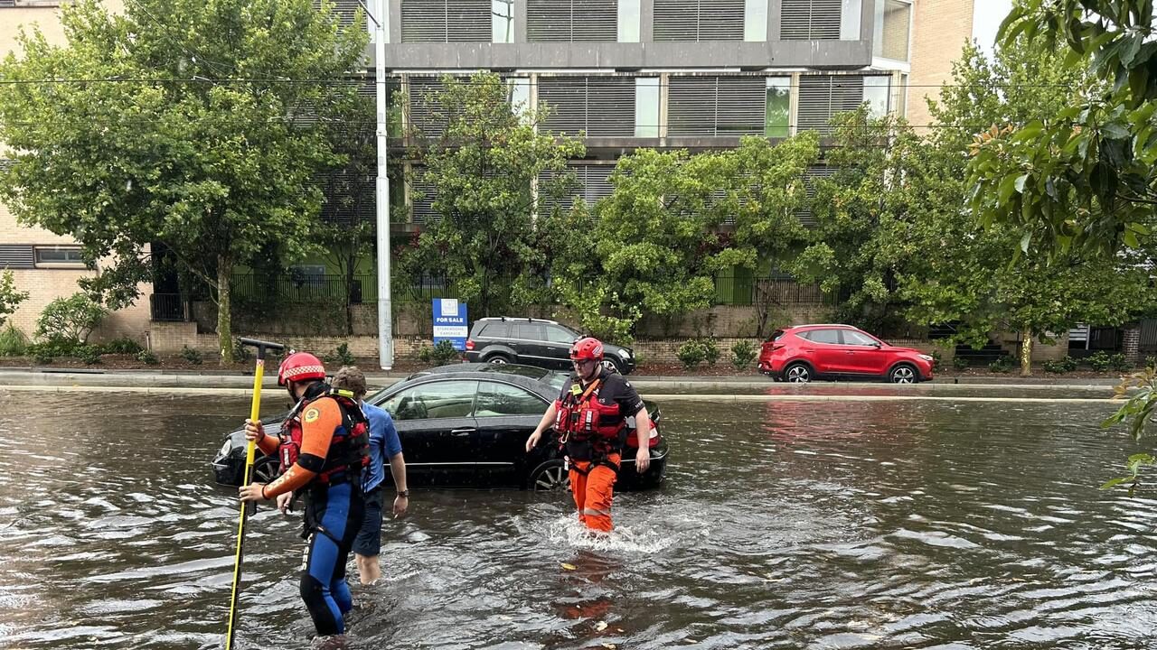 NSW SES Flood Rescue Team with a flood rescue on Anzac Parade in Kensington on Sunday.