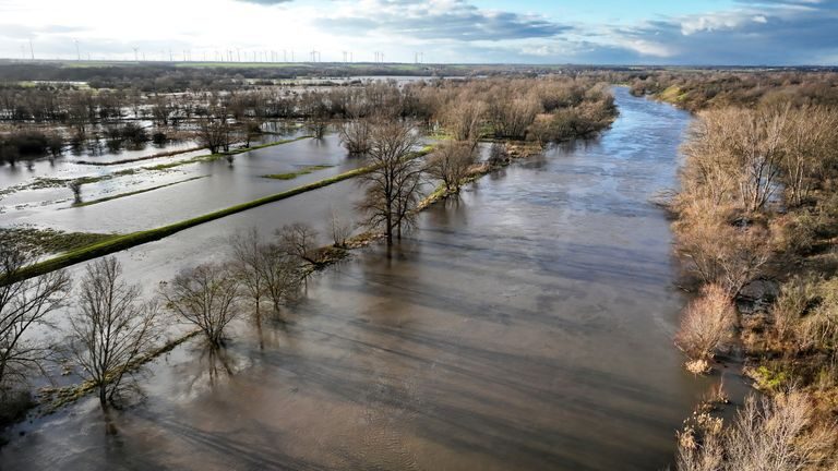 The Saale river has flooded between Halle and Roepzig. Pic: AP