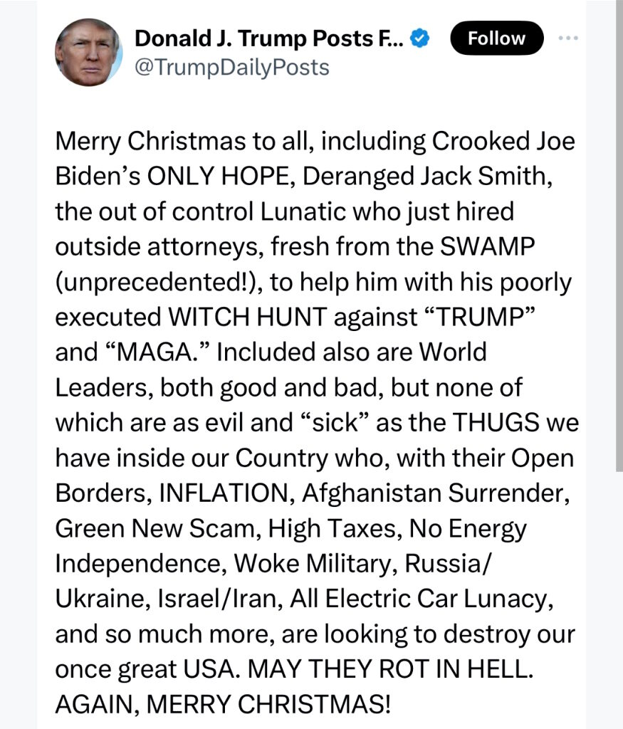 Click to enlarge trump trught social christmas message rot in hell