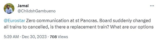 Click to enlarge tweet eurostar train cancelled