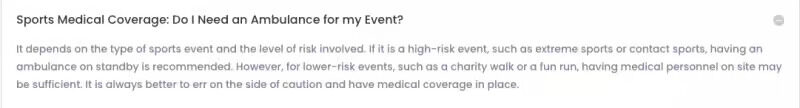 webpage of a company that provides ambulance coverage for sports events