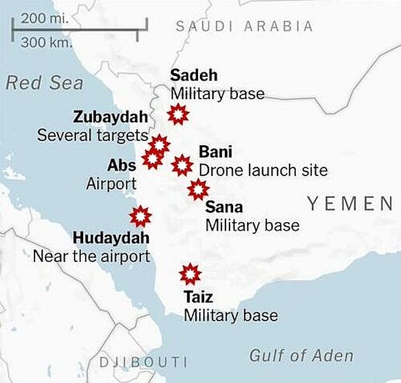 Click to enlarge yemen us airstrikes red sea embargo