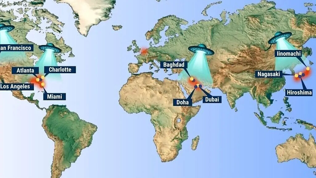 Click to enlarge UFO hotspot world map military bases