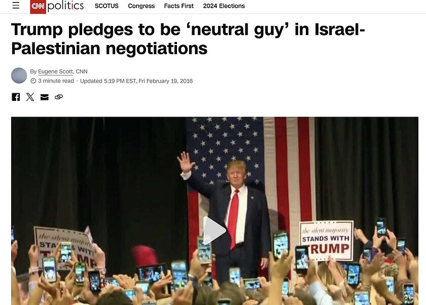 Click to enlarge trump campaign promise israel palestine