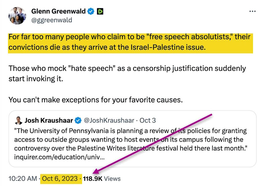 Click to enlarge glenn greenwald tweet israel palestine free speech