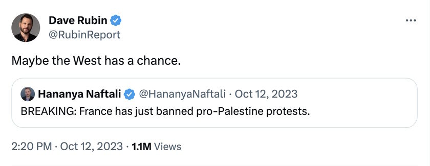Click to enlarge dave rubin tweet proppalestine protests france
